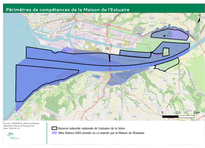 Cartographie des périmètres de compétences sur Natura 2000 de la Maison de l'Estuaire
