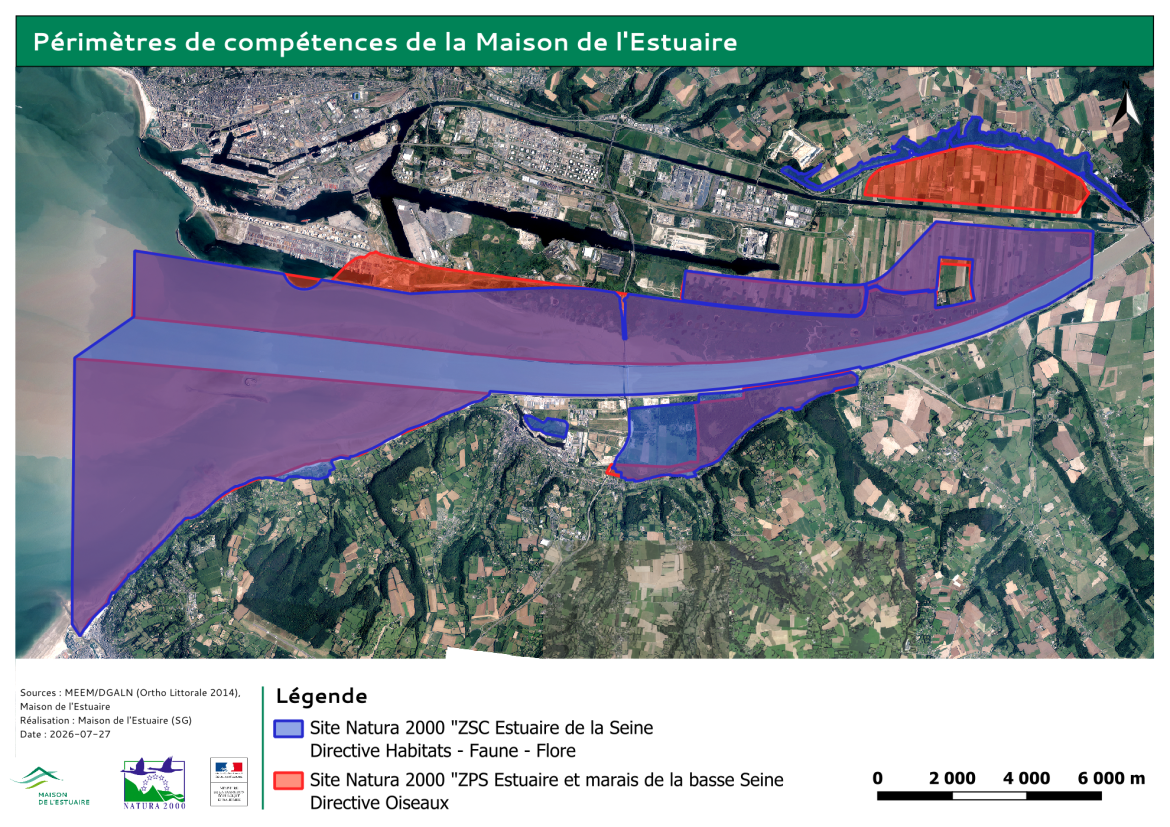 Cartographie des périmètres de compétences sur Natura 2000 de la Maison de l'Estuaire