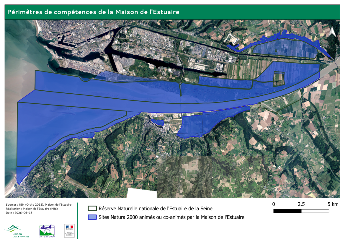 Cartographie des périmètres de compétences sur Natura 2000 de la Maison de l'Estuaire