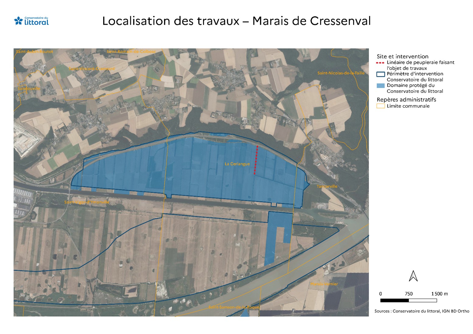 Carte de localisation des travaux, Conservatoire du Littoral, 2026